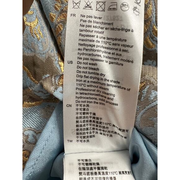 Sandro Orlan Metallic Jacquard Puff Sleeve Mini Shirt Dress Blue/Gold EU 42 US 6 - Picture 8 of 11